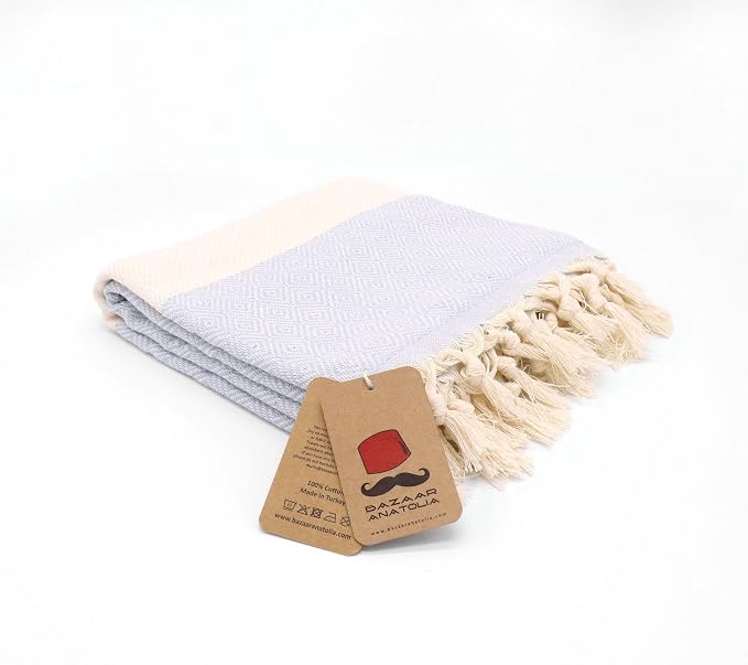 Beach Towel, 100% Cotton, 71x39 in, Diamond Light Blue
