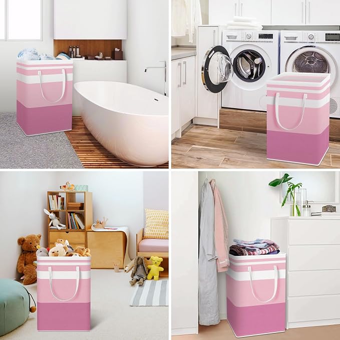 HomeHacks 2 Pack Large Laundry Baskets, Laundry Hampers Bags (Pink 75Lx2) | Waterproof, Freestanding, Collapsible Clothes Hamper with Reinforced Handles in Laundry Room, Dorm, Bathroom, Bedroom