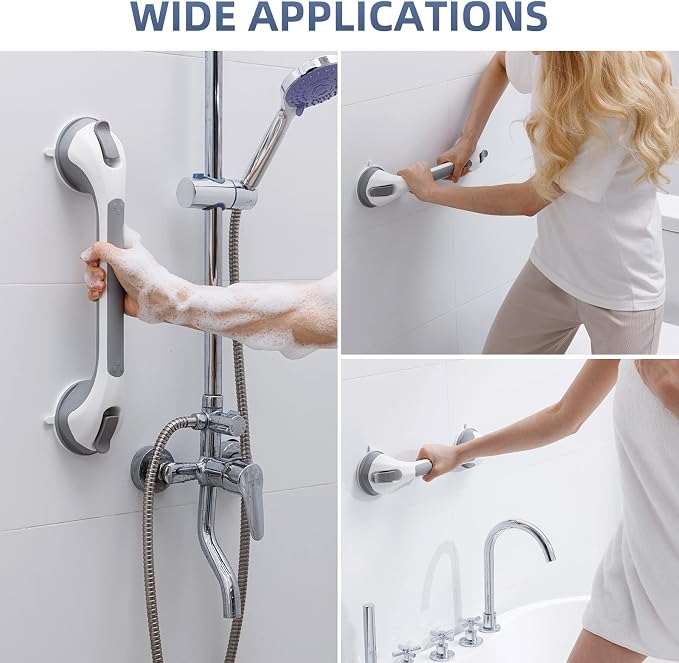 Shower Grab Bars,Suction Shower Handles,2 Pack,16.8",Grey | safety for elderly,seniors,showers,bathtubs&toilet,bathroom grip bar heavy duty rails,no drilling removable waterproof