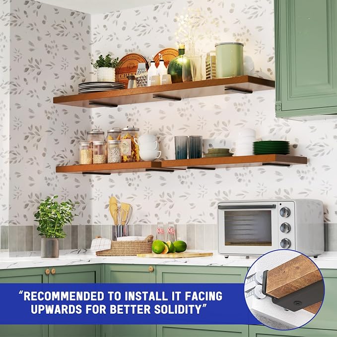Goovilla Shelf Bracket, Floating Shelf Brackets 4 inch Long, 6 Pack, Black | Heavy Duty Brackets for Shelves, Black Coated Metal Wall Shelf Support Brackets with 1/5 Inch Thick and 160 lb. Load Capacity