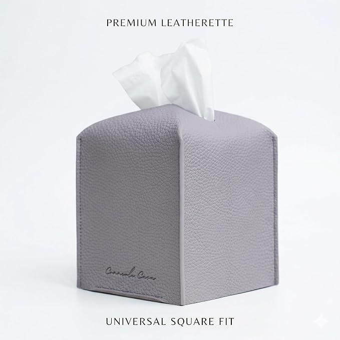 Premium PU Leather Tissue Box Holder - Elegant Hotel-Style Tissue Box Cover for Home, Office & Car Décor, Tissues Cube Organizer for a Natural & Classic Look (Purple Grey 2 Pack)
