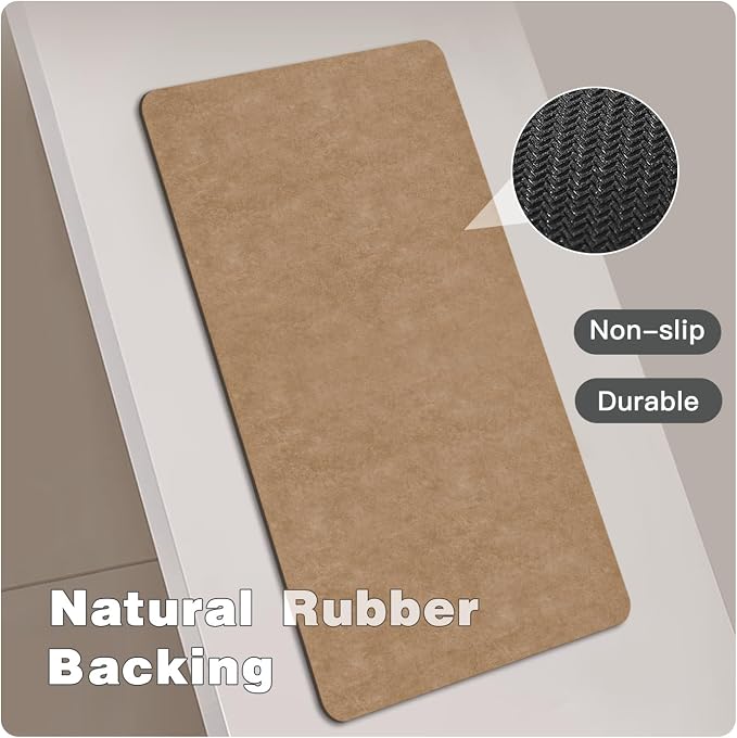 TYUU Toilet Rug, Thin Toilet Rugs U Shaped Washable Non Slip Absorbent Quick Dry Low Pile Toilet Mat, 20"x24" U Shape Camel