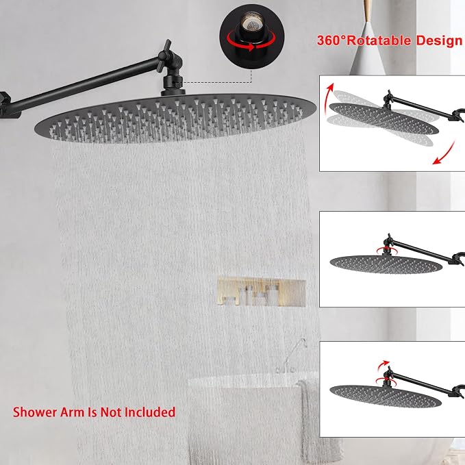 NearMoon Rain Shower Head, Ultra-Thin Design-Pressure Boosting, Awesome Some Experience, High Flow Stainless Steel Rainfall Head (16 Inch, Matte Black)