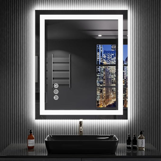 LOAAO 24"X32" RGB LED Bathroom Mirror with Lights | Anti-Fog, Dimmable, RGB Backlit + Front Lighted, Memory Function, Tempered Glass, UL Listed