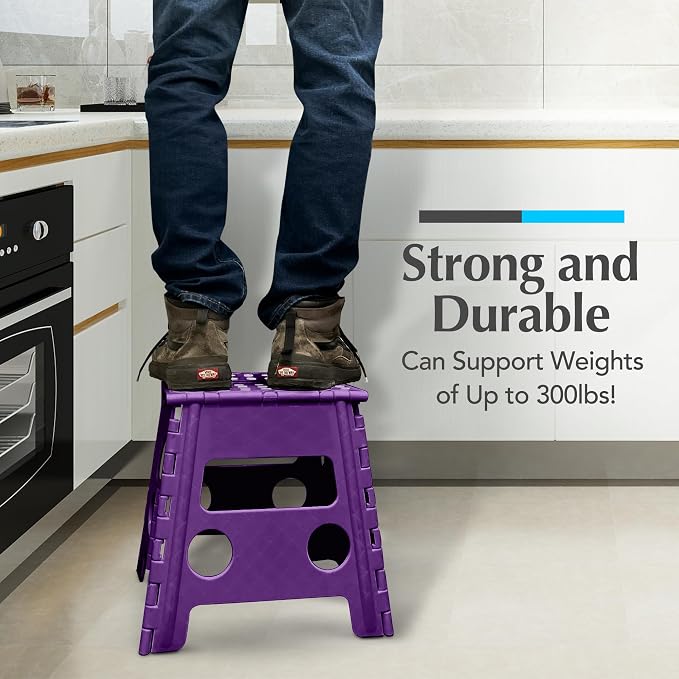 Handy Laundry Folding Step Stool 13 Inch, Purple, Non-Slip Holds 300 lbs | 13 Inch, Purple, Foldable Collapsible Step Stool, Non-Slip, Holds 300 lbs, Kitchen Bathroom Bedroom, Adults