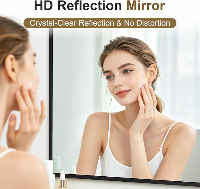 Bathroom Vanity Mirror for Over Sink, 55x30 Inch Matte Black Mirror | Shatterproof Tempered Glass, Anti-Rust Metal Frame, Rectangle Wall Mirrors for Bedroom, Living Room & Entryway