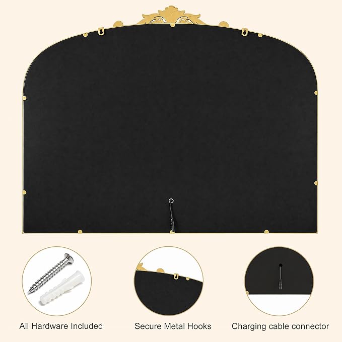 33x26 LED Mirror with Lights Gold Arched Bathroom Vanity Mirror | Gold arched LED bathroom mirror with lights, 33x26 inch wall mirror, touch control vanity mirror for bathroom, home decor