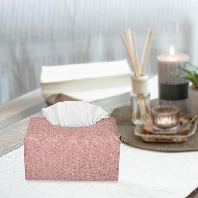 Tissue Box Cover Rectangle Leather Facial Paper Holder, Pink | PU Leather，Easy to Fill, Easy Clean, Decorative Cube Tissue Box Holder for Office, Bathroom,Kitchen, Living room, Guest room