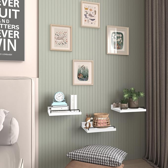 RYOFOBETTO Small Floating Shelf, 6X9 Inches Farmhouse Wall Shelves for Living Room, Bedroom, Picture Frames, Plants, Kitchen, Set of 3 (White and Black)