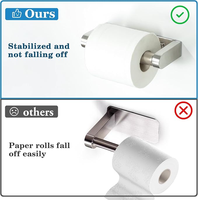 Alise Toilet Paper Holder Wall Mounted with Adhesive or Wall Drill, Brushed | Spring Loaded, SUS304 Stainless Steel,Bathroom Toilet Paper Roll Holder For Toilet, Washroom, RV