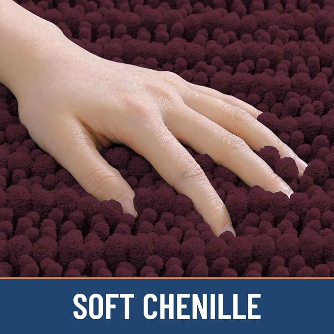 Smiry Bathroom Rugs 36X24, Extra Soft Rubber Backing Chenille Bath Mats | Black Cherry Machine Washable Non Slip Quick Dry Bath Mats for Bathroom Floor, Tub, Shower, Home Decor Accessories
