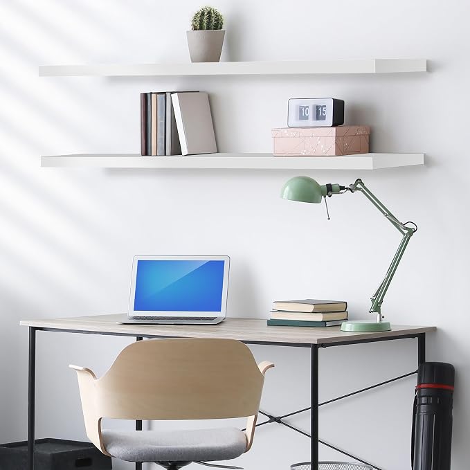 Sorbus Floating Shelves for Wall - 55 Inch Extra-Long Bathroom Shelves, Wall Decor for Bedroom, Kitchen, Living Room, Book Storage - Mounted Floating Shelf with Hidden Brackets (White, 2 Pack)
