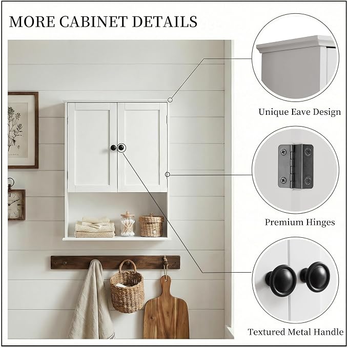 Bathroom Wall Cabinet, White 30" x 24" Wall Mounted Medicine Cabinet, Over Toilet Storage Hanging Cabinet Adjustable Shelves Cupboard with Large Space for Laundry Room, Bedroom, Kitchen, Entryway