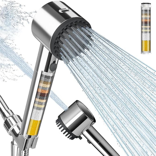 Filtered Shower Head with Handheld, 5 Spray Mode Showerhead with Filters | Cobbe Filtered Shower Head with Handheld Built-in Power Wash - Remove Chlorine - Reduces Dry Itchy Skin, Chrome