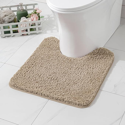MIULEE Tan Toilet Bathroom Rug U-Shaped Microfiber Bath Mat 20x20 Inch | Absorbent, Non Slip, Quick Dry, Fluffy Bath Rugs for Bathroom Floor Tub Showers, Machine Washable