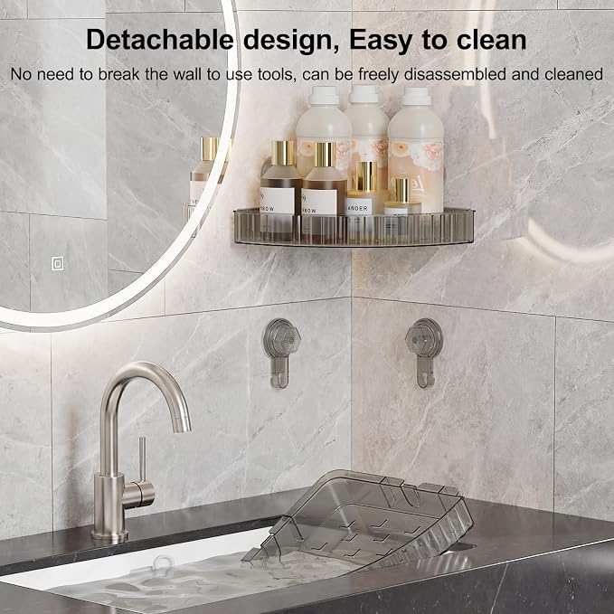 Adhesive Shower Caddy Suction Cup Shower Shelves for Inside Shower No Drilling Bathroom Organizers and Storage Wall Shelf Rack Clear(black,corner)