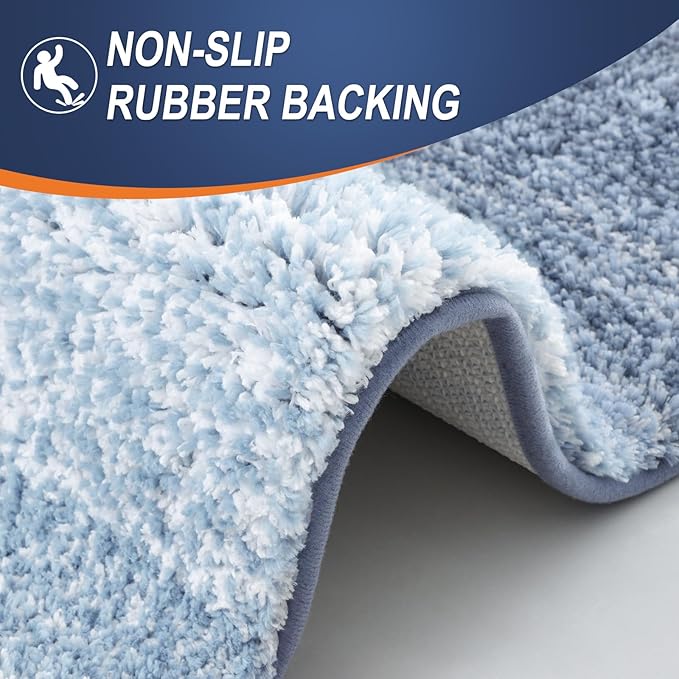 OLANLY Bathroom Runner Rug 44x24, Extra Soft Absorbent Microfiber Bath Rugs | Blue, Non-Slip Quick-Drying Rubber Backing, Machine Washable Long Bath Mat for Floor, Tub and Shower, Home Decor Accessories