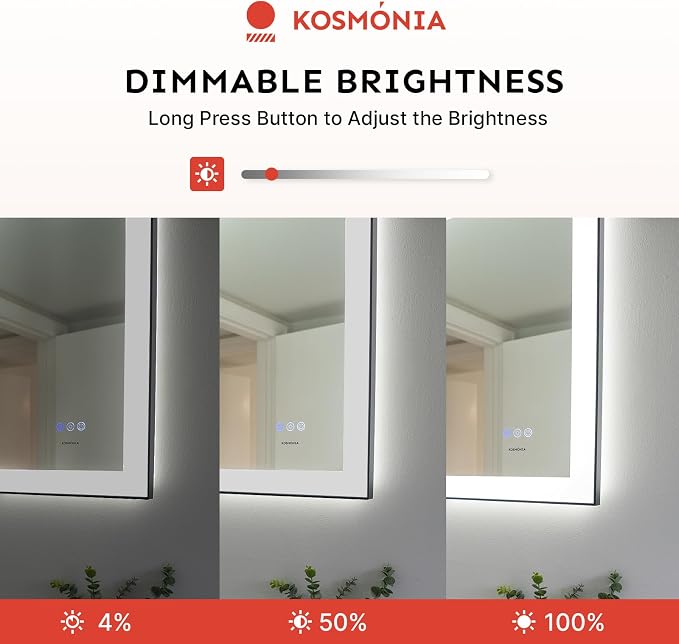 28"x36" LED Bathroom Mirror Front Backlit Wall Mount Vanity Mirror | Anti-Fog Dimmable 3 Color Temperature Memory Function, Aluminum Frame Tempered Glass, Vertical & Horizontal Mountable