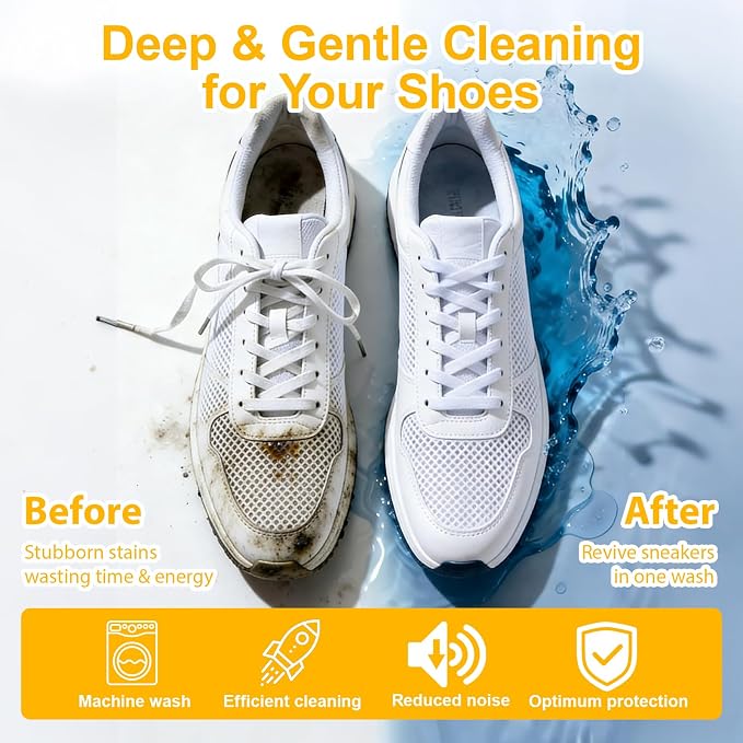 Shoe Washing Machine Bag – Reusable Laundry Shoe Bag for Sneakers, Running Shoes & White Shoes, Helps Protect Against Deformation, Scratches & Washer Damage (Off White 2pcs)