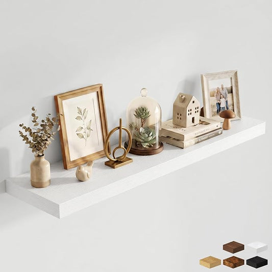 Fun Memories 48 Inch Floating Shelves for Wall - 12 Inch Deep Fireplace Mantel Shelf - Wood Floating Shelf for Wall - Large Storage Shelves Wall Mount for Living Room & Bedroom - White - Set of 1