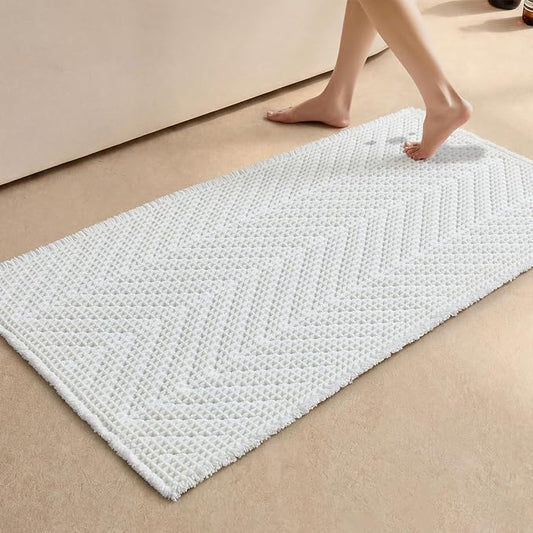 Sunfly Waffle Bath Mat, Boho Bathroom Rugs Non-Slip Washable Super Absorbent Quick Dry, Farmhouse Bathroom Decor 24"x48" Cream