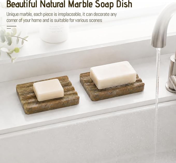 Karibiber Marble Soap Dish, Bar Soap Dish Shower, Green Olive Bathroom Soap Holder, Stone Sponge Holder for Kitchen Sink