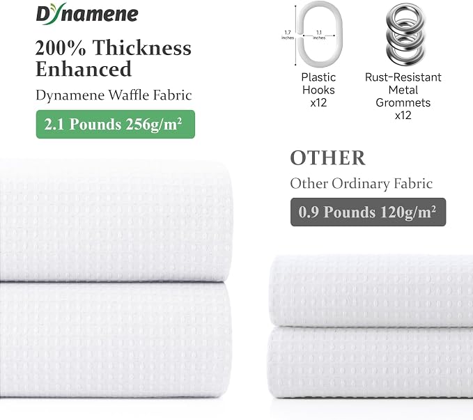 Stall Waffle Shower Curtain 256 GSM Heavy Fabric 54x72 White | 54 Inch Wide, Thick Polyester Cloth, Weighted Hem, Water Repellent, Washable Hotel Shower Curtain Set for Bathroom 10 Hooks