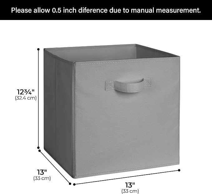 Cupic Cupid 6-Pack 13x13 Storage Cube Bins, Storage Organizer Bins, Gray | Foldable, Reinforced Front Handle, Holds Blankets, Towels, Accessories, Fits Closet, Shelves, Office, Bedroom, Dorm