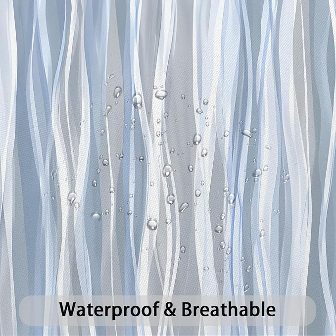 Moonslim Blue Grey Ombre Shower Curtain, Modern Wavy Abstract Striped Line Bathroom Curtain, Waterproof Fabric Bath Decor, 72 x 78 Inch