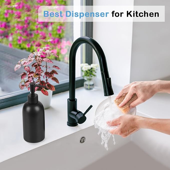 Natheeph Soap Dispenser for Bathroom/Kitchen Fill Hand Soap/Dish Soap, 14OZ | Soap Pump Dispenser Bottle, Ceramic Soap Dispenser Refillable Shampoo/Lotion/Liquid/Detergent for Bathroom/Kitchen (Black)