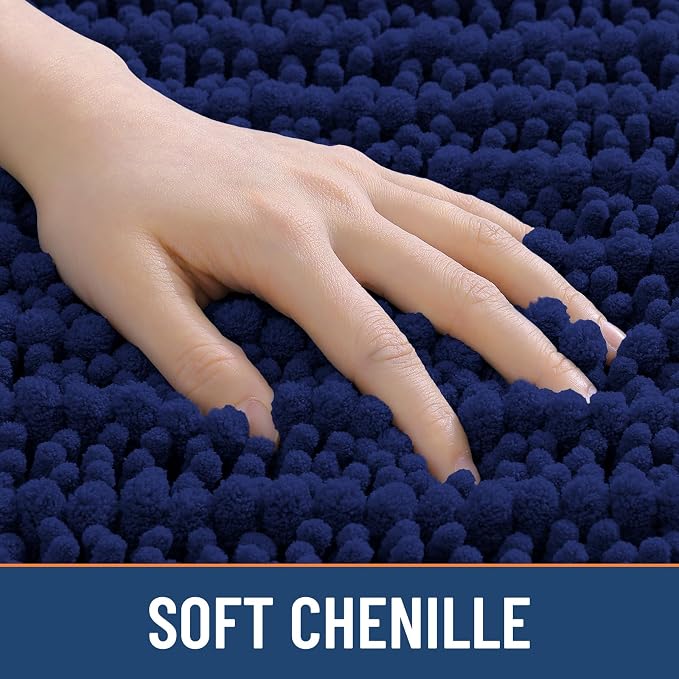 Smiry Bathroom Rugs 35X24, Extra Soft Rubber Backing Chenille Bath Mats | Navy Blue Machine Washable Non Slip Quick Dry Bath Mats for Bathroom Floor, Tub, Shower, Home Decor Accessories