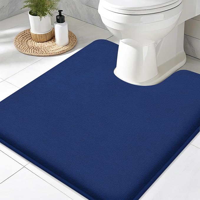 Smiry Memory Foam Toilet Rugs 20x20, Extra Soft Absorbent Bathroom Rugs | Navy Blue, Quick Dry Machine Washable Non-Slip Contour Bath Mat for Toilet