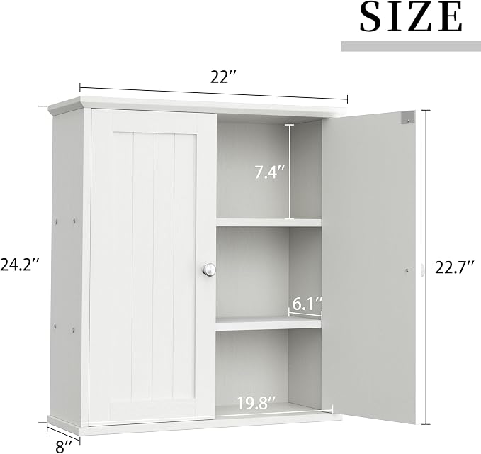 Shintenchi Bathroom Wall Medicine Cabinet, Over The Toilet Storage, White | Bathroom Storage Organizer Cupboard, with 2 Magnet Door and 3-Tier Shelves, Space Saving, Easy to Assemble & Clean
