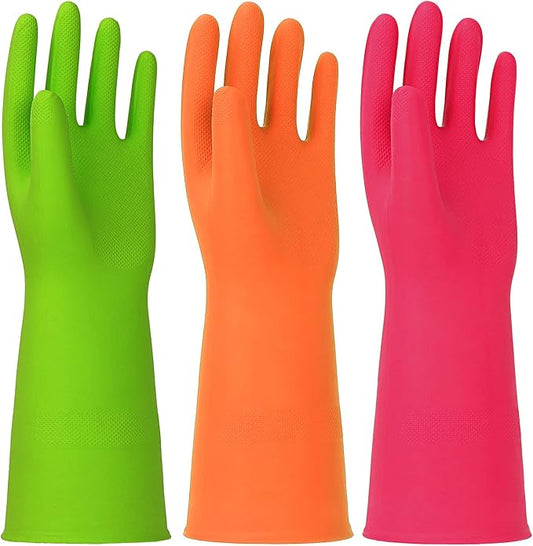 Latex Free Nitrile Cleaning Gloves, Large, 3 Pairs | 12 Mil Thick, Reusable Gloves with Non-Slip Grip, Waterproof for Dishwashing, Kitchen, Bathroom & Household Cleaning