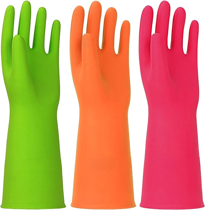 Latex Free Nitrile Cleaning Gloves, Medium, 3 Pairs | 12 Mil Thick, Reusable Gloves with Non-Slip Grip, Waterproof for Dishwashing, Kitchen, Bathroom & Household Cleaning
