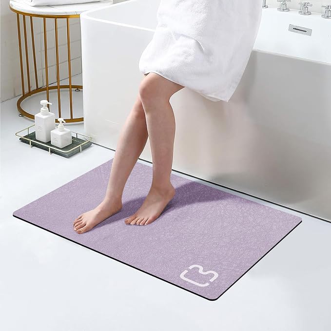 Diatomaceous Earth Bath Mat Stone Bath Mats for Bathroom,17"x32",Lavender | Non Slip Rubber Backed Quick Dry Super Absorbent Diatomaceous Earth Bath Mat Low Pile Thin Diatomite Bathroom Mat for Floors