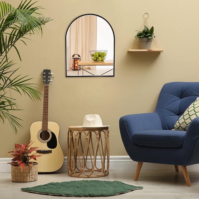 Arched Bathroom Mirror 10"x13", Black | arch bathroom mirror black wall mounted vanity metal frame bedroom entryway living room