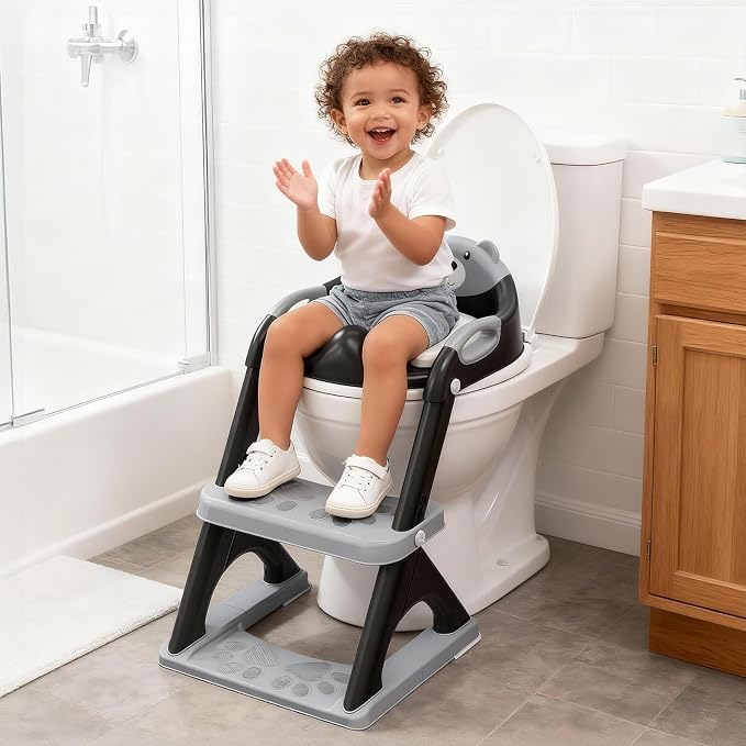 Potty Training Toilet for Toddlers, 2-in-1 Potty Training seat, Anti-Slip | SKYROKU, Fits Round & Elongated Toilets, 6 Heights, Splash Guard, Foldable, Holds 200+ lbs, Step Stool, Dishwasher Cushion