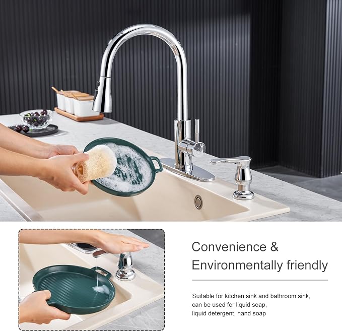 Kitchen Sink Soap Dispenser Chrome, G086C-G | Chrome Under Sink Soap Dispenser with 40" Silicone Extension Tube, Say Goodbye to Frequent Refills