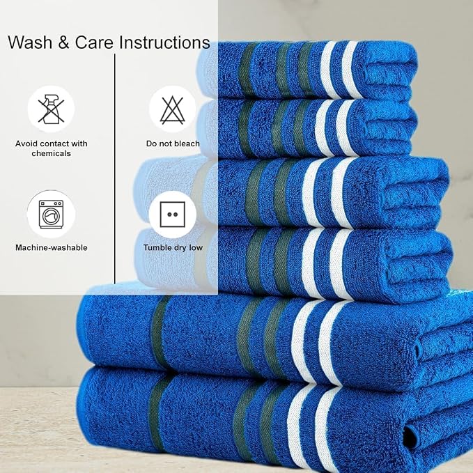 CASA COPENHAGEN 6pcs Bathroom Towel Gift Set, 550 GSM, Electric Blue | Exotic 100% Egyptian cotton,2 Bath Towel 2 Hand Towel 2 Washcloth Towels. (Gift Set for Women & Men)
