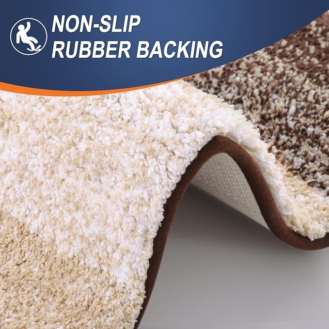 OLANLY Bathroom Runner Rug 47x17, Extra Soft Absorbent Microfiber Bath Rugs | Brown, Non-Slip Quick-Drying Rubber Backing, Machine Washable Long Bath Mat for Floor, Tub and Shower, Home Decor Accessories