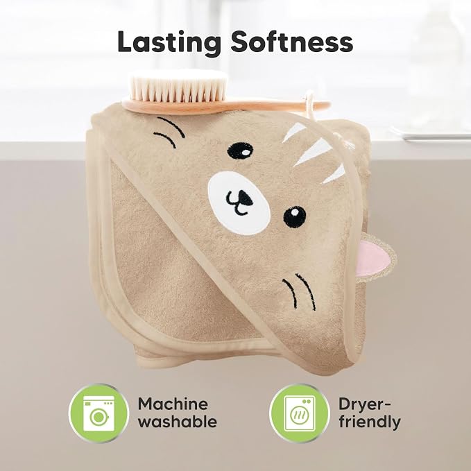 KeaBabies Hooded Baby Towel for Newborn, Baby Bath Towels (Cat, 35x35) | Viscose Derived from Bamboo, Large Baby Towels with Hood, Boys, Girls, Toddler, Soft Absorbent Baby Bath Essentials