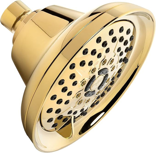 Massage Shower Head With Mist - 2.5 GPM - Polished Brass | High Pressure Boosting, 6 Function Adjustable Massaging Rainfall Showerhead For Low Flow Baths With Water Saving Nozzles