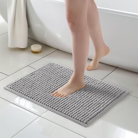 FRESHMINT Thick Chunky Chenille Bathroom Rug, Dove Gray, 17"x24" | Non-Slip Backing, Water Absorbent Surface, Machine Washable Care, Cushioned Comfort, Bathroom Floor Use