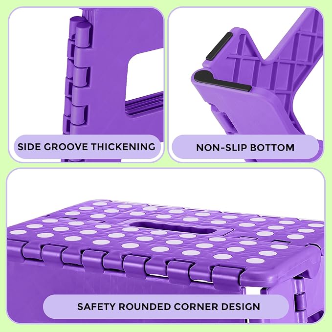 Dyforce Kids Step Stool 9 Inch, 300lbs Folding Step Stool for Toddler | Step stool Purple,Anti-slip Heavy Duty with Handle, Lightweight Foldable Foot Stool for Bathroom Kitchen Bedroom Outdoor