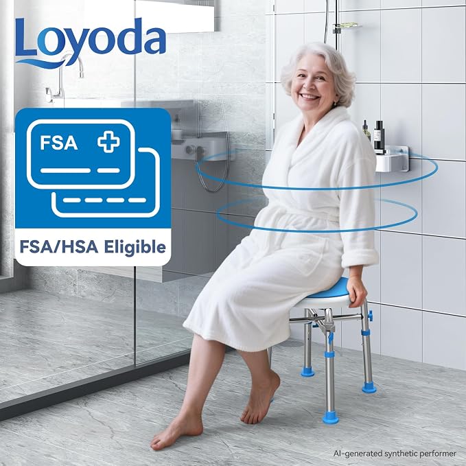 Loyoda Swivel Shower Chair for Inside Tub with Reinforced Crossing Bar | Adjustable-Height Shower Chair, Tool-Free Assembly – Holds up to 350 lbs, Great for In-Shower Use