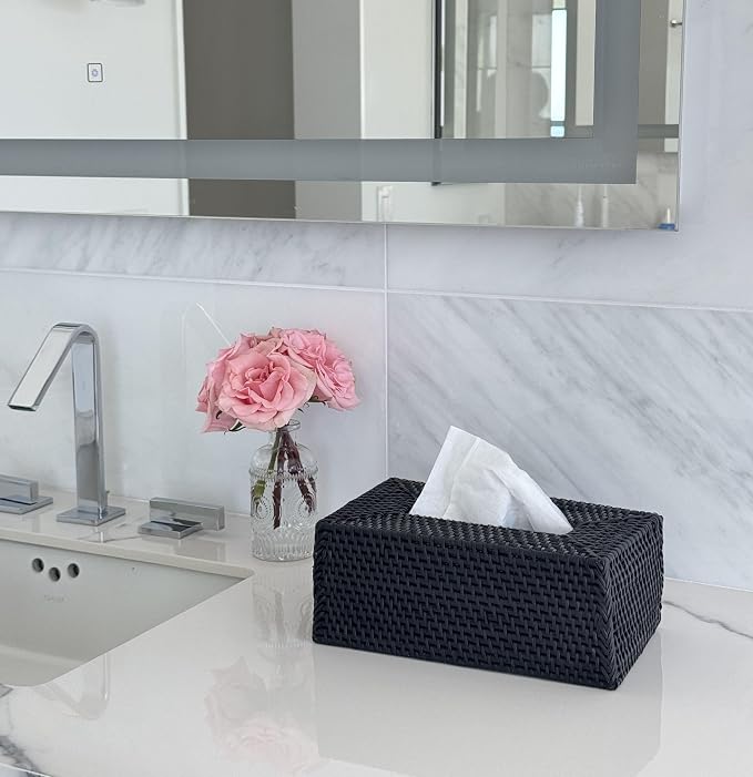 Kouboo Loma Rectangular Rattan Tissue Box Cover - Parent (Solid Black)