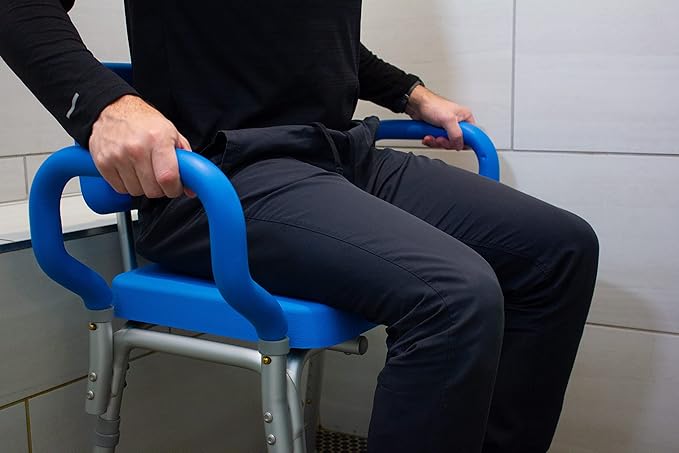 Platinum Health Comfortable Deluxe Padded Shower and Bath Chair with Armrests, for Elderly and Seniors, Extra Large, 600lb High Capacity, Institutional Quality, Blue