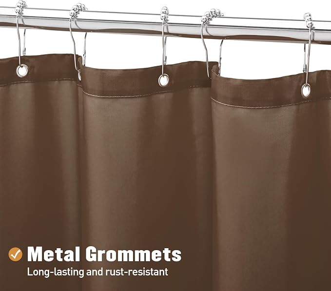 MitoVilla Long Fabric Shower Curtain Liner, 72 x 78 Inches Shower Curtain Liner for Modern Hotel Bathroom Decor, Brown Water-Resistant Bath Curtains Rust Resistant Grommets Machine Washable