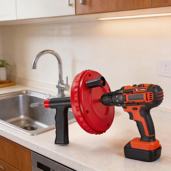 Drain Snake Hair Drain Clog Remover 30 Feet Flexible Drain Auger Tool | Cleaning Brush for Kitchen, Bathroom and Shower Sink with Gloves Use Manually or Powered